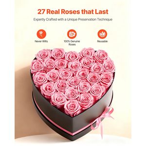 Forever Flowers 27 Pink Preserved Roses Heart Box 3-5 Years Birthday Gift for Women <strong>Wife</strong> Mother <strong>Valentine's</strong> Day - Product Image 2