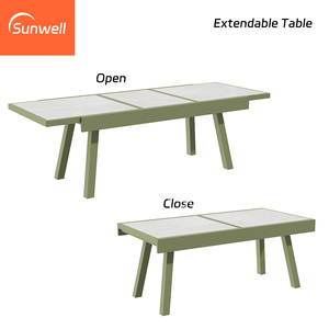 Ensemble de mobilier d'extérieur en aluminium vert <span class=keywords><strong>avec</strong></span> revêtement en poudre, <span class=keywords><strong>table</strong></span> de salon extensible, <span class=keywords><strong>table</strong></span> à manger en pierre frittée <span class=keywords><strong>sur</strong></span> le plateau - Product Image 4