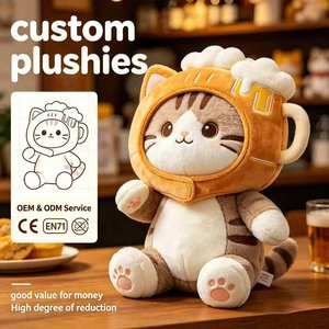 Bulk Personalized Drink Themed <strong>Cat</strong> <strong>Plush</strong>, Soft Stuffed Animal, Wholesale Bulk Custom <strong>Plush</strong> Supply - Product Image 1