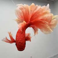 Dekorasi langit-langit pernikahan tipe organza warna-warni desain bunga ikan raksasa buatan tangan untuk jendela dan pesta