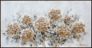 Pintura al Óleo Floral Texturizada Pintada a Mano, Hortensias en Tonos Dorados sobre <span class=keywords><strong>Fondo</strong></span> Azul Claro, Cuadros Decorativos para Pared - Product Image 3