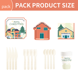 Juego de Vajilla Desechable DAMAI Personalizado para Fiesta de Navidad con Diseño de Casas Rojas, Platos, Vasos y Servilletas de Papel - Product Image 6