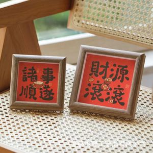 In stock: New Chinese style festive hollow wooden square calligraphy and <b>painting</b> <b>frame</b>, perfect as a housewarming gift. - Product Image 3