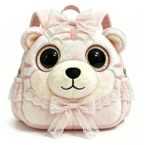 Porte-clés en peluche mini tigre personnalisé, rayé rose et blanc, avec paillettes, grands yeux, charme doux et moelleux, Halloween, unisexe, rembourré en coton PP - Product Image 3