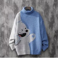 Automne dessin animé motif chaud ample col haut pull en tricot pull décontracté pull pour hommes
