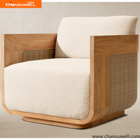 Ensemble de meubles de patio extérieur en teck massif moderne et écologique, canapé en tissu résistant aux intempéries, fauteuil, table basse en rotin, banc