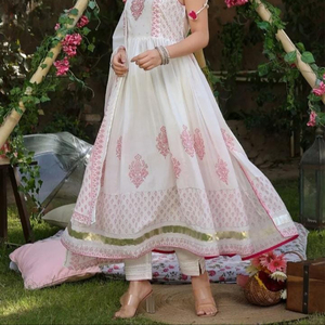 ชุด anarkali พิมพ์ลายมัลกาลิสีชมพูและชุด dupatta สำหรับผู้หญิงใส่แบบดั้งเดิมทันสมัย - Product Image 1