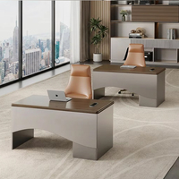 Bureau de direction contemporain convertible, finition brillante à aspiration, hub d'alimentation intégré, modulaire et écologique