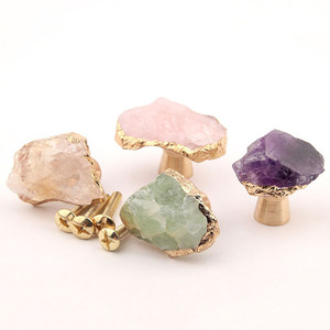 Light Luxury Amethyst Crystal Fluorite Brass Handle <strong>Knob</strong> Drawer Wardrobe <strong>Door</strong> Furniture Drawer Shoe Cabinet Handle <strong>Knob</strong> - Product Image 1