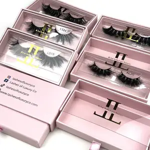 custom sliding lash box packaging drawer eyelash box according to your requirements with shiny gold holographic font logo