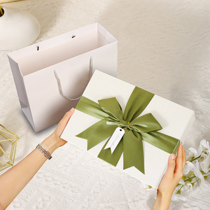 Holiday Gift Packaging Set with Bow and Ribbon Recycled Materials Rigid <b>Boxes</b> and Gift Bags - Product Image 2