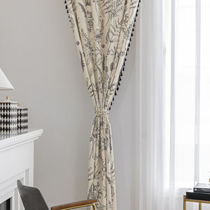 Rideaux transparents en polyester crème bohème avec imprimés botaniques <span class=keywords><strong>gris</strong></span> glands noirs motif végétal fluide pour décor de chambre à coucher de salon - Product Image 2