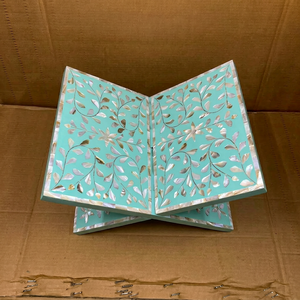 Support de Coran en nacre bleu ciel avec incrustations de capiz pour la région arabe – Support de livre en nacre pour maison et bibliothèque modernes - Product Image 1