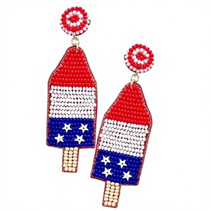 Pendientes Colgantes Patrióticos con Cuentas de Hielo en Forma de Estrella Roja, Blanca y Azul, Joyería Hecha a Mano para Mujer - Product Image 1