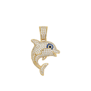 Colgante de Delfín Chapado en Oro de 14K Estilo Hiphop con Micro Pavé de Diamantes, Encanto de Moda Adorable, Joyería Unisex, Regalo - Product Image 1