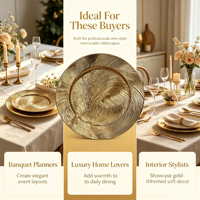Assiette de présentation de luxe personnalisée en PP plaqué or, motif vague torsadée en relief, pour décoration de table de mariage, hôtel, banquet ou événement festif