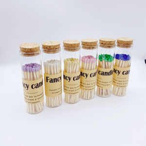 Venta al por mayor de fósforos de seguridad de madera largos con punta pastel, en tubo de vidrio con tapa de corcho, con etiqueta de papel kraft personalizada para marca. - Product Image 1