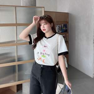 เสื้อยืดแขนสั้นทรงหลวมสำหรับผู้หญิง รุ่น Runqi N8611 พิมพ์ลายอนิเมะ ผ้าคอตตอนเจอร์ซีย์ ไซส์พลัส สีขาว - Product Image 2