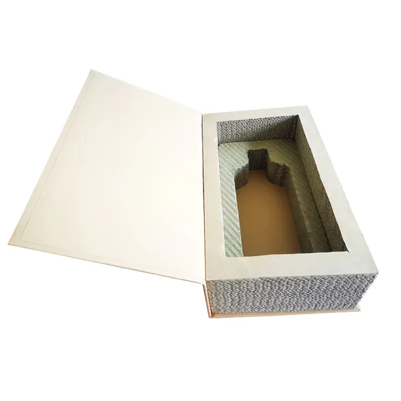 Boîte en carton ondulé personnalisée en forme de livre pour le vin plus de 30 couches ondulées avec des boîtes d'emballage en carton gris impression papier feuille d'or
