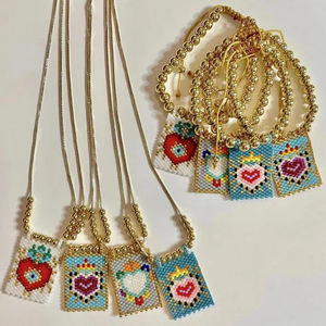 Collana Artivelle con Catena Dorata e Cuore, Ciondolo con Perline per Donne, Gioielli Boho Estivi Fatti a Mano, Collane con Perline Miyuki - Product Image 1