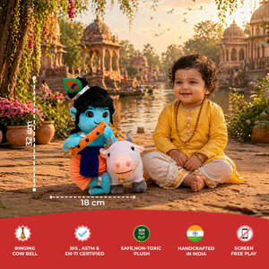 Muñeco de Peluche del Dios Hindú Krishna y Vaca, Pequeño y Suave, Juguete de Peluche con Mantras, Ligero y Seguro para Niños - Product Image 4