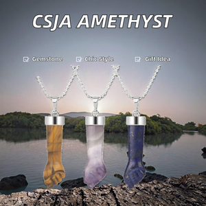 Collier pendentif en pierre d'améthyste sculptée à la main, nouveau design, bijoux Reiki <span class=keywords><strong>CSJA</strong></span> G291, cadeau pour enfants - Product Image 2