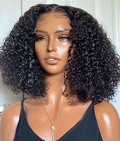 Perruque Bob Courte Bouclée en Cheveux Humains Indiens Ondulés Afro 13x4 de 8, 10 et 12 Pouces avec Dentelle HD pour Femmes Noires – Vente en Gros