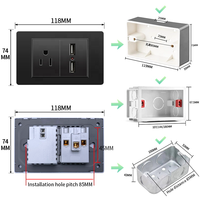 Prise murale électrique noire 118 Type US/AU 15A, norme américaine, Thaïlande, Vietnam, interrupteur électrique, noir brossé, USB Type C