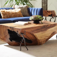 Table basse de salon en bois avec résine époxy, style américain moderne, bord brut, style industriel, café