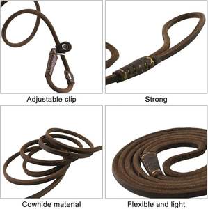 Deslice enrollado genuino crudo cuero Real deslizamiento entrenamiento caminar perro tracción cuerda mostrar Collar Correa P cadena plomo - Product Image 6