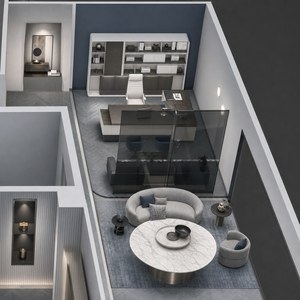 Innenarchitektur-Zeichnungen 3D-Grundriss-Rendering Glas-Trennwand Holz-Arbeitsplatz Möbel-Layout-Schema für Büro-Renovierung - Product Image 5