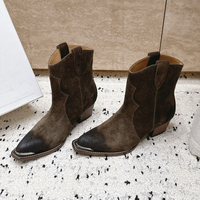 Bottines pour femmes de style italien, originales, à bout pointu en métal, avec tige en cuir véritable et semelle extérieure en caoutchouc, talon cubain