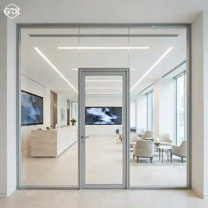 <span class=keywords><strong>Cloison</strong></span> de séparation en verre simple vitrage 100 mm, structure intérieure en acier et extérieure en aluminium, grille diamantée, pour bureaux et entrepôts, intérieurs modernes - Product Image 1