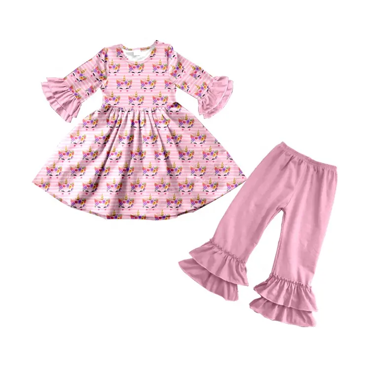 High quality wholesale children boutique clothing fall long sleeve girls clothes sets