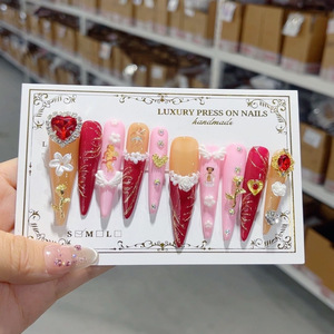 Ensemble fait à la main de 10 pièces d'ongles à presser de style français personnalisés Matériau ABS réutilisable de haute qualité pour l'application des doigts - Product Image 5
