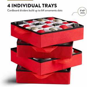 Premium Red 64 Compartments Christmas Ornament <b>Storage</b> <b>Box</b> with 4 Individual Trays - Product Image 2