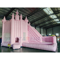 Château gonflable princesse rose pastel avec toboggan, château gonflable commercial pour mariage, location pour fêtes