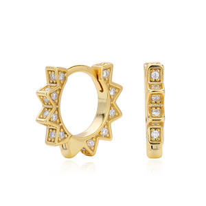 Boucles d'oreilles créoles Huggie en argent sterling 925 plaqué or 18 carats, forme étoile scintillante avec zircon cubique, hypoallergéniques, pour femme - Product Image 1