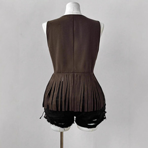 <span class=keywords><strong>Gilet</strong></span> <span class=keywords><strong>long</strong></span> en daim pour <span class=keywords><strong>femme</strong></span>, style western, col en V, sans manches, à franges, coupe ajustée, nouvelle collection été, vente en gros - Product Image 3