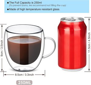 Personalizzazione Logo alto borosilicato 80ml 250ml 350ml trasparente a doppia parete tazza <span class=keywords><strong>da</strong></span> <span class=keywords><strong>caffè</strong></span> in <span class=keywords><strong>vetro</strong></span> con manico - Product Image 3