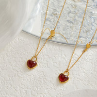 Collier Pendentif Cœur en Agate Plaqué Or 14k 18k en Acier Inoxydable 316L, Étanche et Inaltérable, Bijou Tendance pour Femme