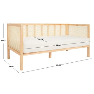Sofá <span class=keywords><strong>Cama</strong></span> Ergonómico de 2 Plazas Tapizado en Lino con Ratán y Madera Maciza, con Almohada, Estilo Moderno Wabi-Sabi, Muebles para Espacios Pequeños - Product Image 5