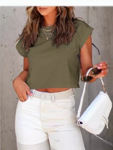 2024 Women's Summer Knitted Casual Solid Color Pullover Neck Navel Short T-shirt Sexy Hot <b>Girl</b> <b>Top</b> - Product Image 5