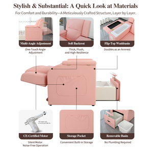 Fauteuil de pédicure sans tube avec bassin amovible, accoudoirs relevables, angle réglable, sacs de rangement, idéal pour les spas, salons de beauté et salons de manucure - Product Image 2