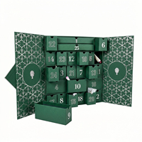 Boîte de calendrier de l'avent de Noël vert foncé, personnalisée, avec 24 tiroirs de tailles variées, emballage en papier pour cadeaux d'entreprise