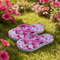 Sandal Jepit Anak OEM Logo Kustom Pabrik Langsung, Sol PE Motif Kupu-kupu Bunga Pink, Tali Y, Manis untuk Anak Perempuan, Musim Panas, Pantai, Bersertifikasi BSCI