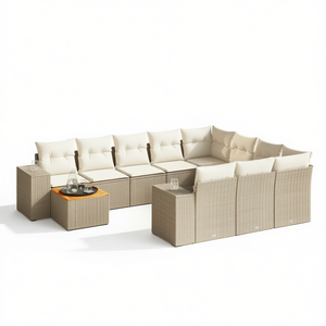 Conjunto de Sofás de Jardín Beige de 8 Plazas, Muebles de Ratán para Exteriores Resistentes a la Intemperie, Diseño Contemporáneo - Product Image 1
