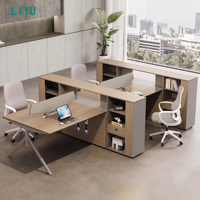 Bureau modulaire moderne pour 3 personnes, poste de travail en open space, écran acoustique, cloison de séparation, armoire de classement en bois
