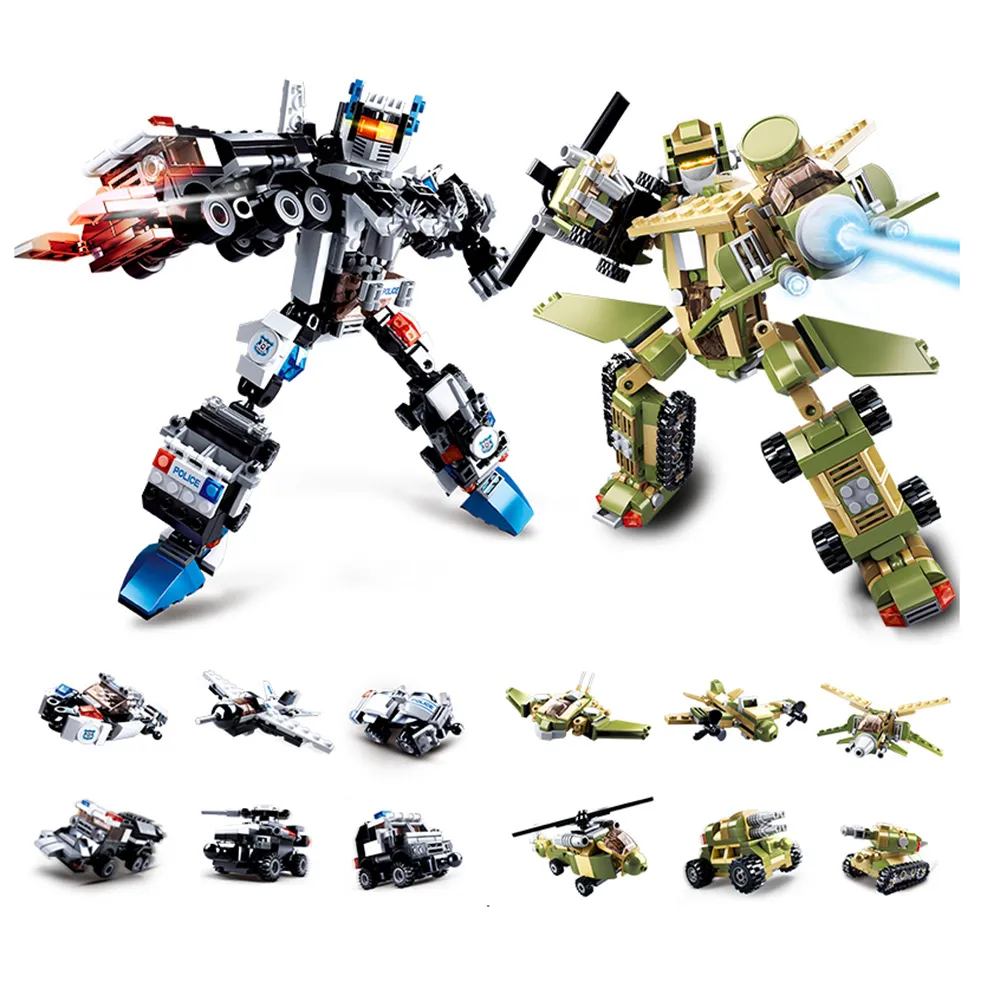 Sluban Building Blocks 6 in 1 Re di Polizia Speciale Deformazione Robot Giocattolo Landforce di Esercito Set Kit di Costruzione per bambini