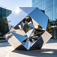 Grande sculpture abstraite géométrique découpée en acier inoxydable poli miroir pour jardin, place publique, cour et décoration intérieure/extérieure